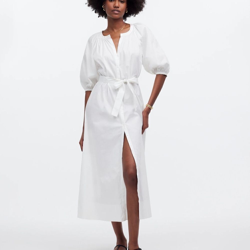 Madewell Tie-Waist Button-Front Midi Dress in Poplin